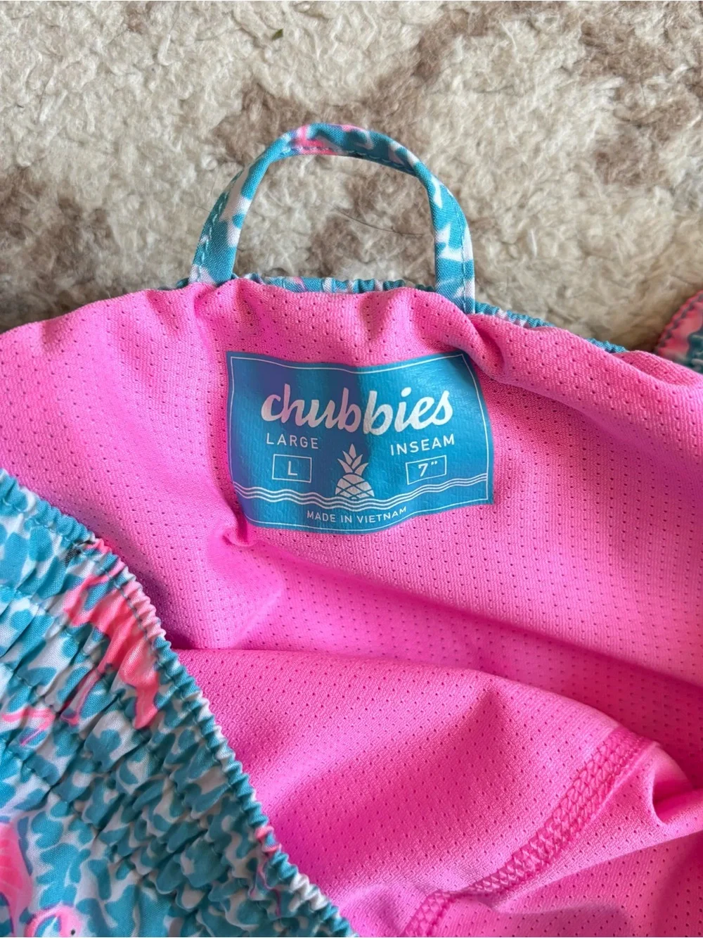 Chubbies Men’s Classic Swim Trunk 7” The Domingos Are For Flamingos Printed Blue